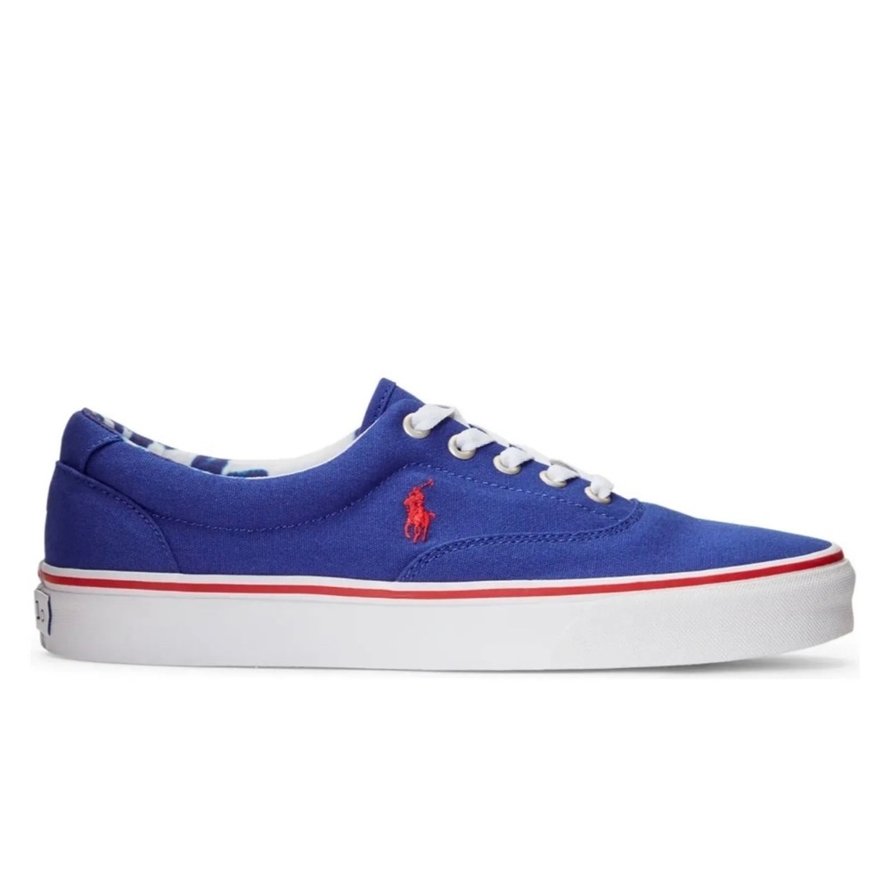 🖤🖤Polo Ralph Lauren Men's Keaton Sneaker Canvas Royal Blue Red - Picture 2 of 5